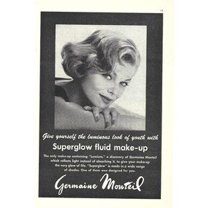 Germaine Monteil Superglow Fluid Make Up Health 1960s Vintage Print Ad 9 in
